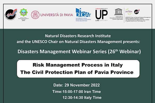 The 26th webinar of the disasters management webinar series will be held